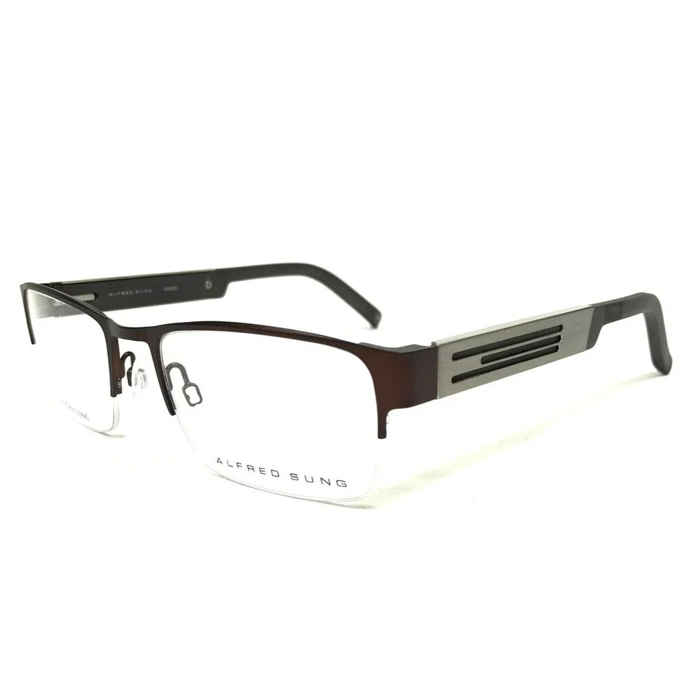Alfred Sung Eyeglasses Frames AS4958 BRN CEN Brown Grey Half Rim 52-19-145